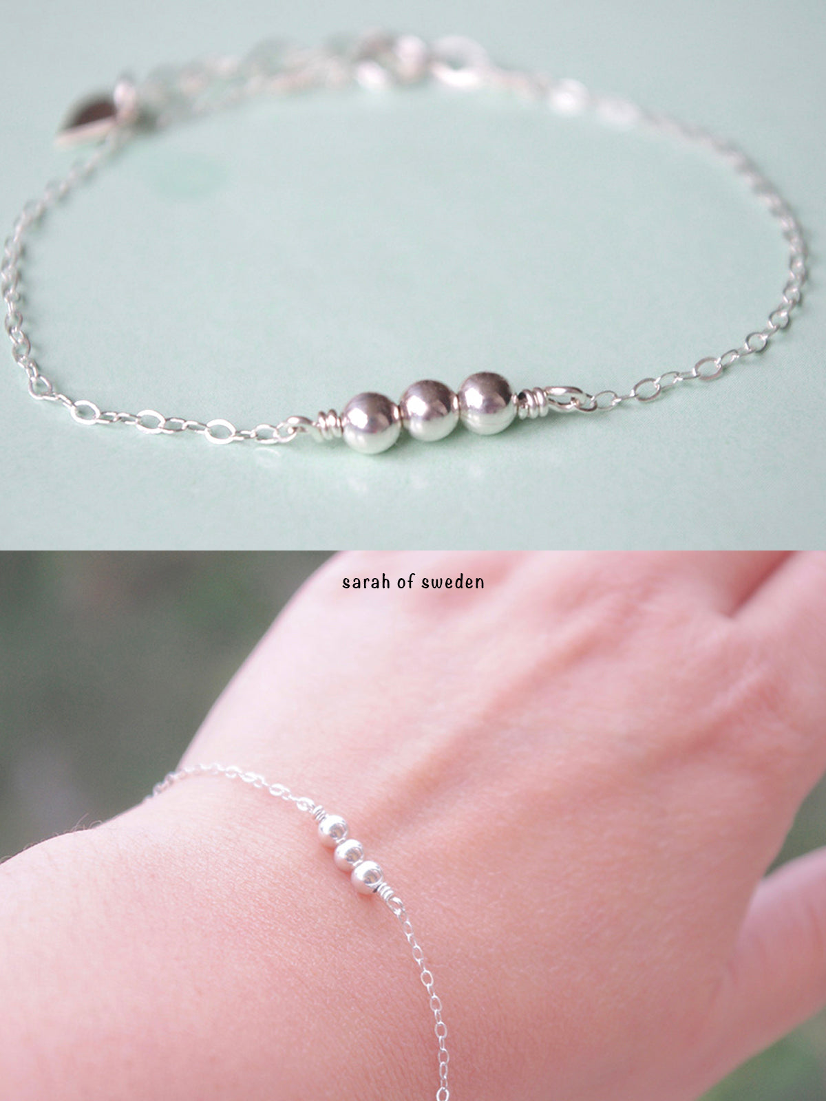 Tunt armband kedja med små kulor i sterling silver 925 minimalistiskt armband