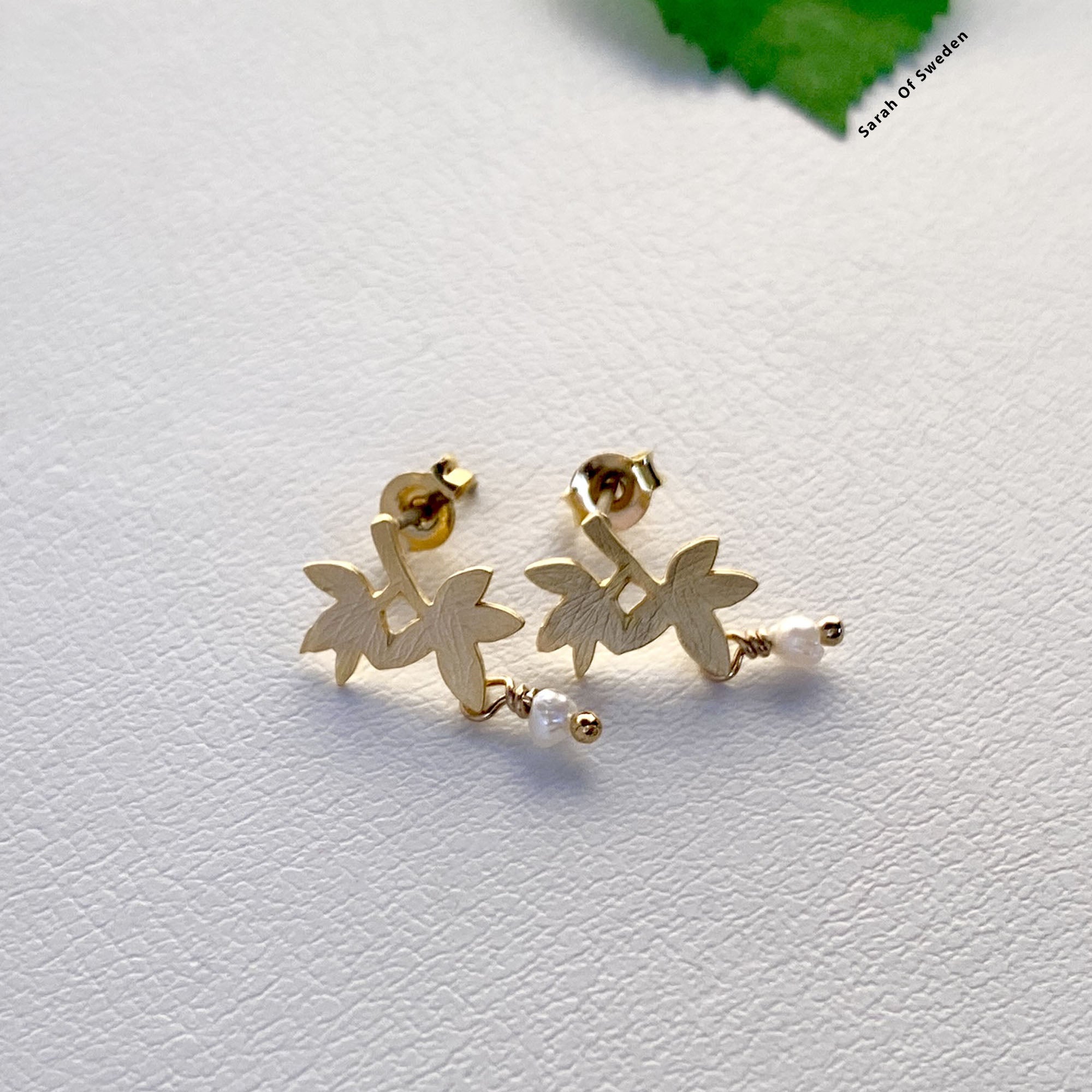 Kvist blad studs örhängen med sötvattenpärla