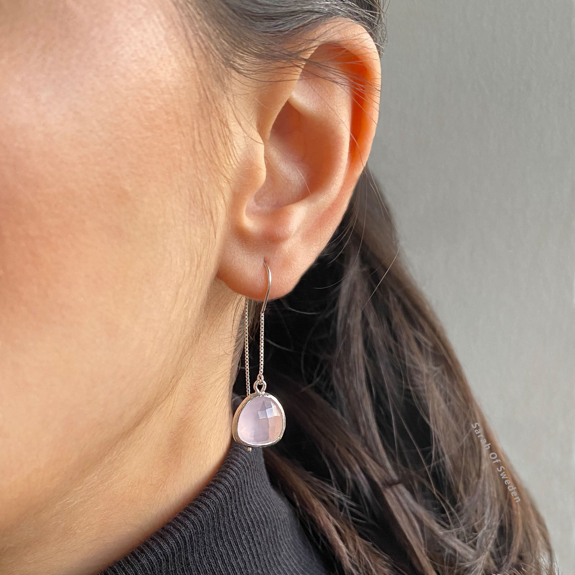 Örhängen dra igenom örat Sterling silver rosa glas