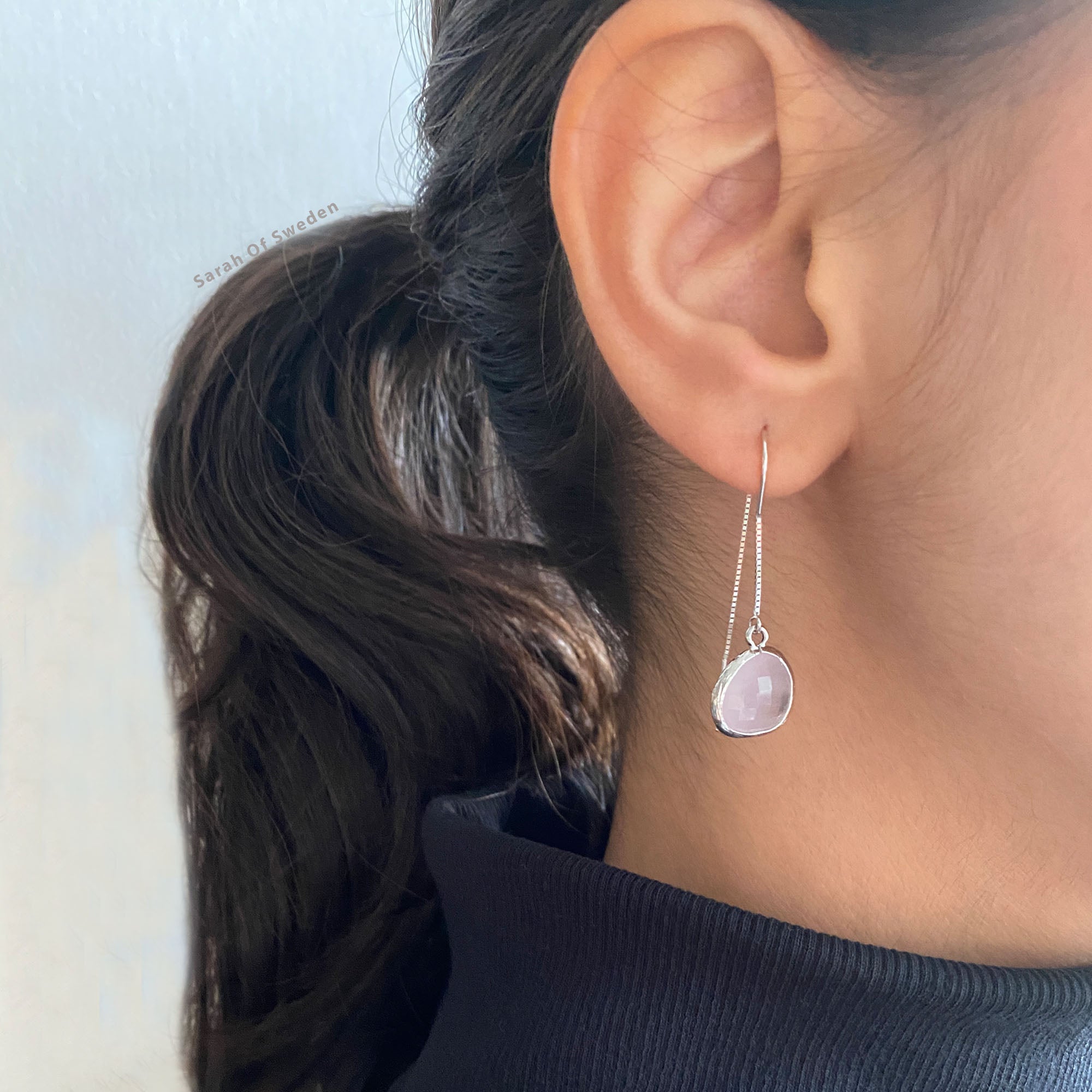 Örhängen dra igenom örat Sterling silver rosa glas