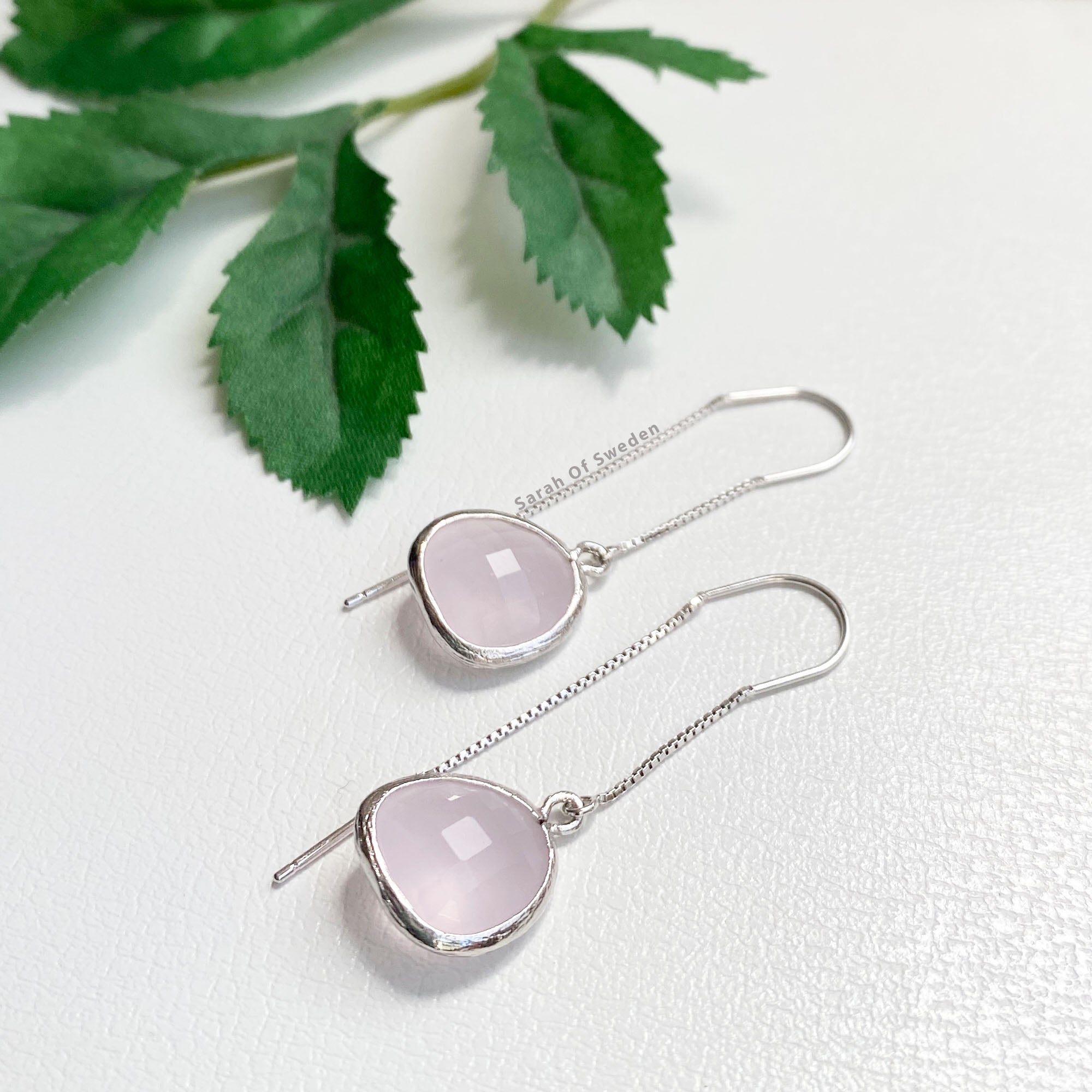 Örhängen dra igenom örat Sterling silver rosa glas
