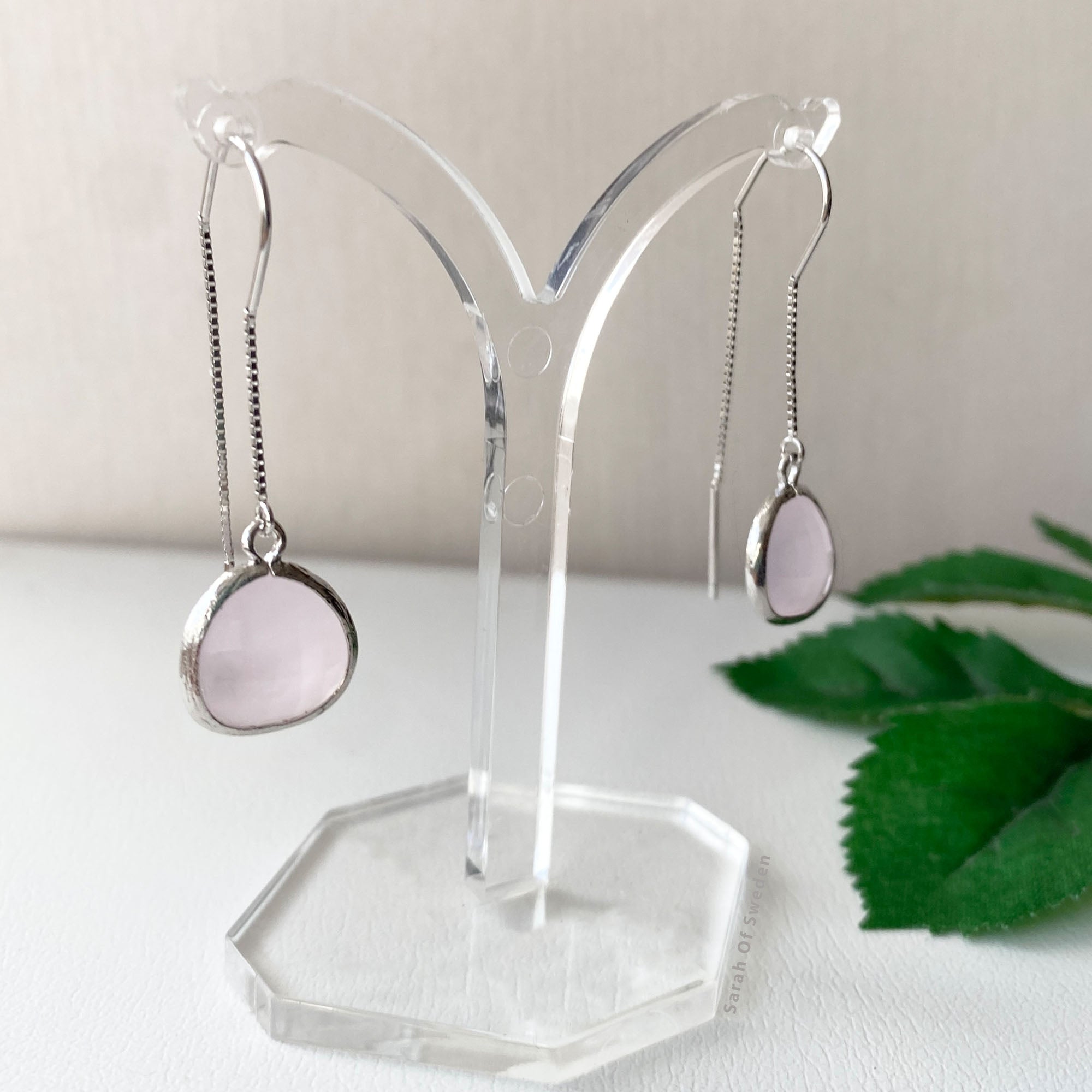 Örhängen dra igenom örat Sterling silver rosa glas