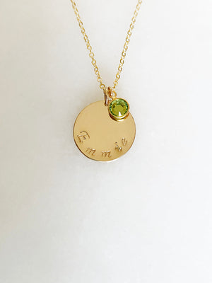 Halsband med namn och månadssten, födelsedagspresent, doppresent, namngivningspresent