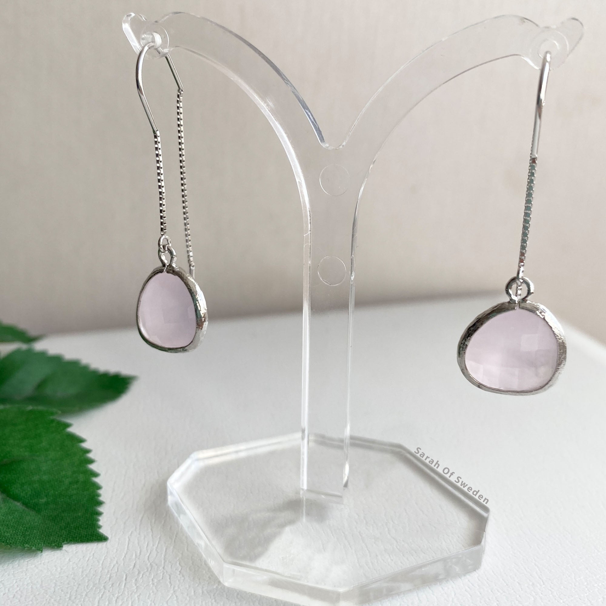 Örhängen dra igenom örat Sterling silver rosa glas
