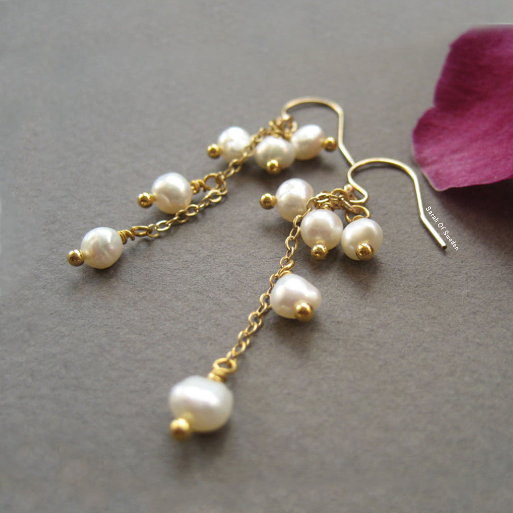 Örhängen kedja och pärlor 14k gold filled sötvattenpärlor
