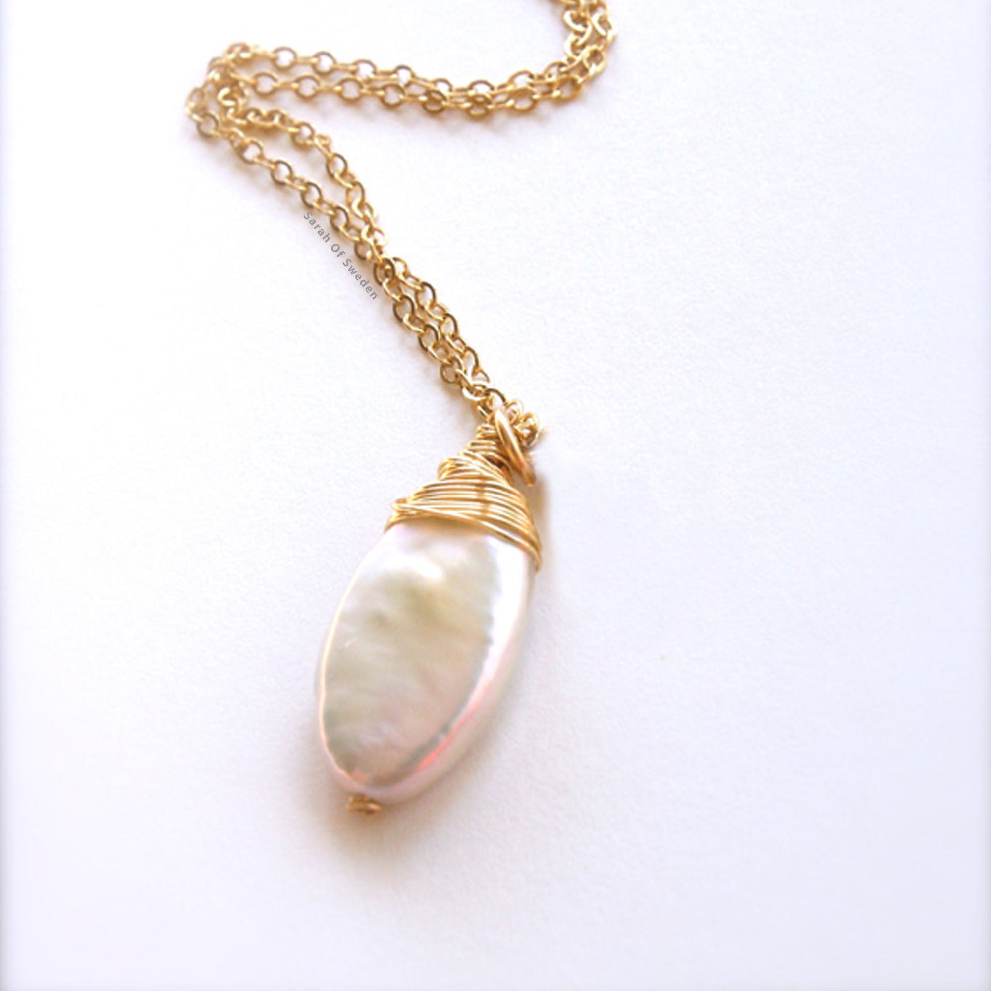 14k gold filled halsband med stor sötvattenpärla