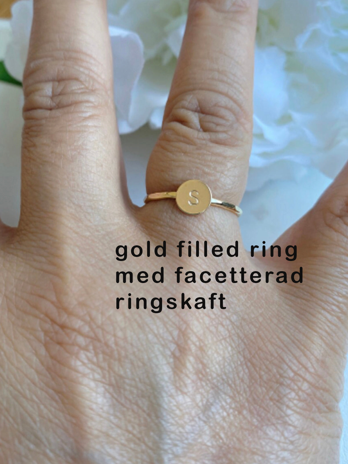 Ring med bokstav personlig ring Sterling silver och 14k gold filled