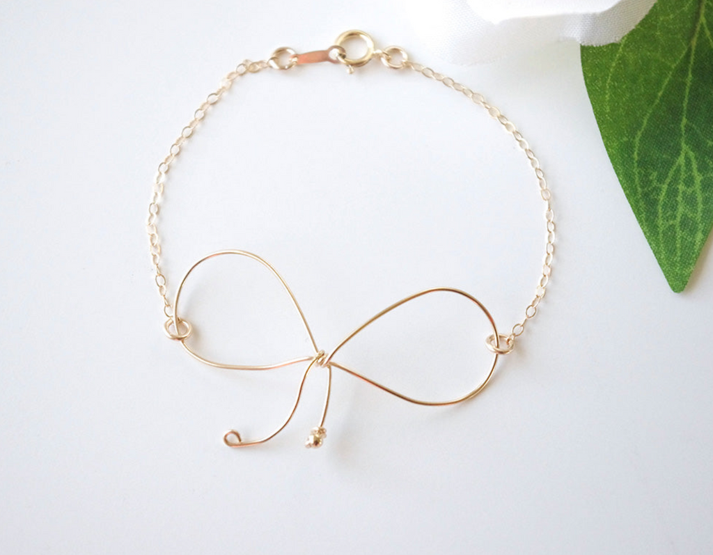 Armband love knot, rosett armband i 14K gold filled med kedja