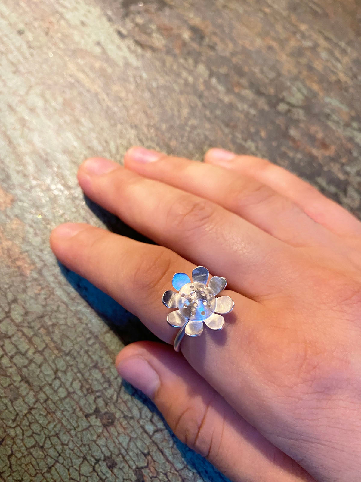Solros ring i äkta silver