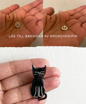 Söt handgjord svart katt bröstnål brosch i emalj
