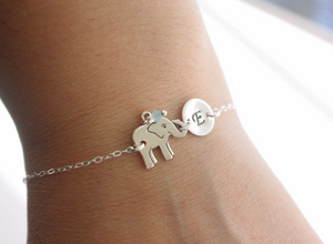 Armband elefant med bokstav och månadssten sterling silver