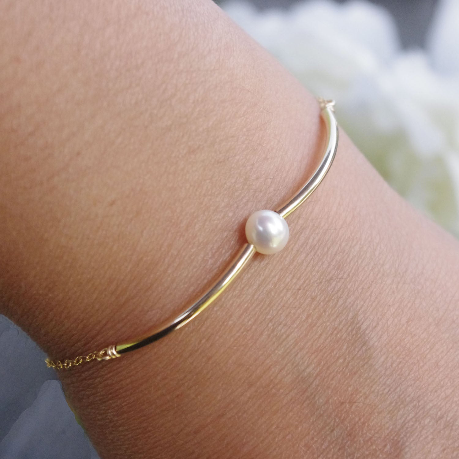 Armband 14k gold filled med månadssten och pärla Studentpresent