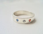 Sterling silver ring med cz månadssten, Bred ring med stenar i cubic zircon