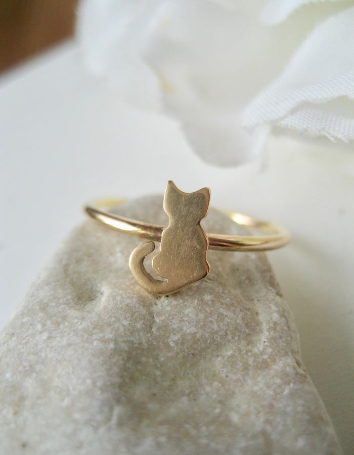 Ring katt, kattring i brons och 14k gold filled