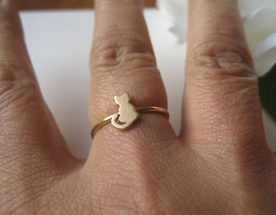Ring katt, kattring i brons och 14k gold filled