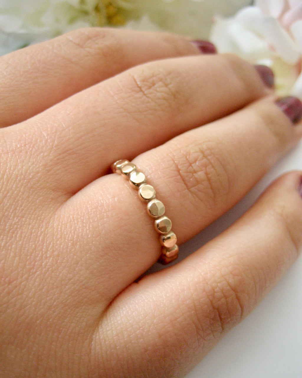 Kulring fasetterad hamrad ring guldfylld eller Sterling Silver