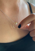 Halsband cirkel Sterling silver och gold filled med äkta pärla, Alla Hjärtans Dag