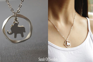 Halsband elefant sterling silver kedja, Lyckoamulett