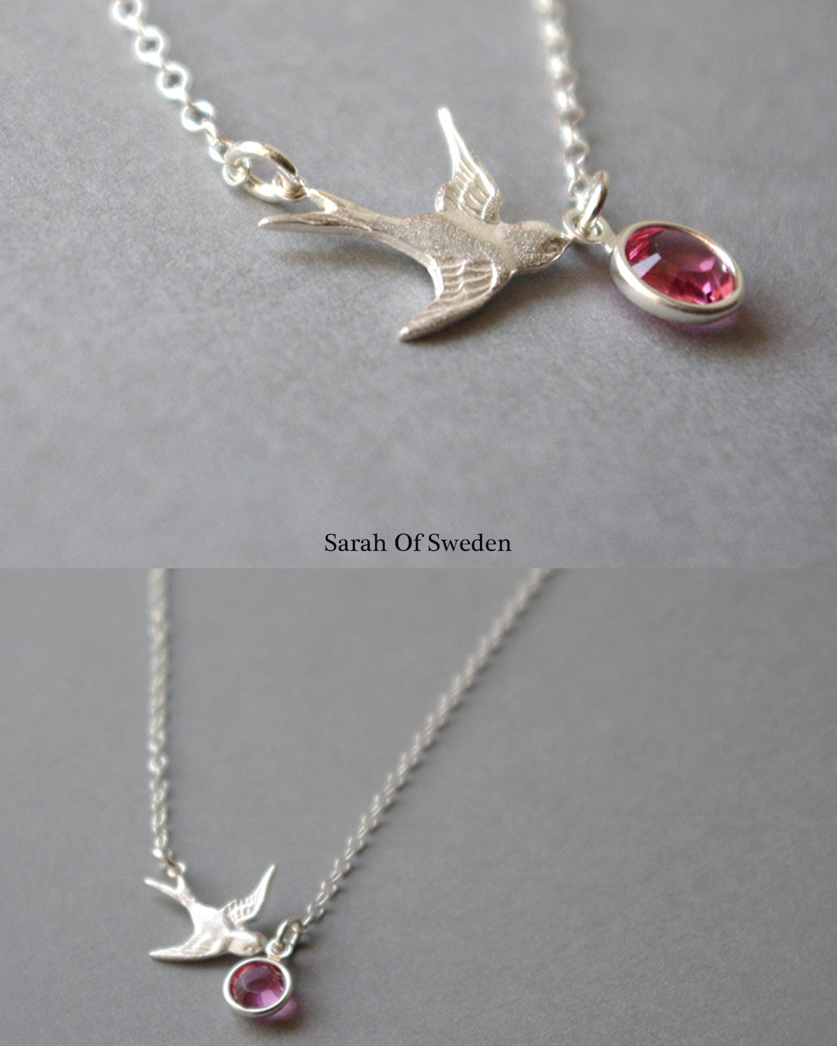 Halsband med månadssten, halsband svala sterling silver minimalistisk flygande fågel
