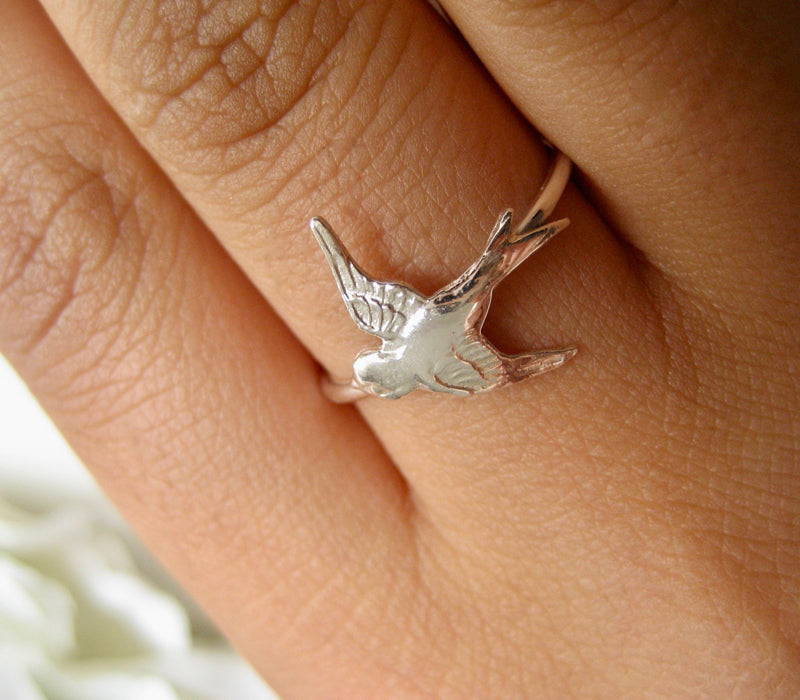 Sterling silver ring med fågel