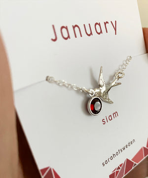 Halsband med månadssten, halsband svala sterling silver minimalistisk flygande fågel