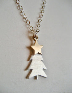 Halsband julgran med stjärna äkta silver 925, Julklappstips till henne