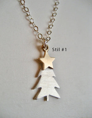 Halsband julgran med stjärna äkta silver 925, Julklappstips till henne