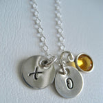 XO Halsband med månadssten, puss och kram halsband Sterling silver